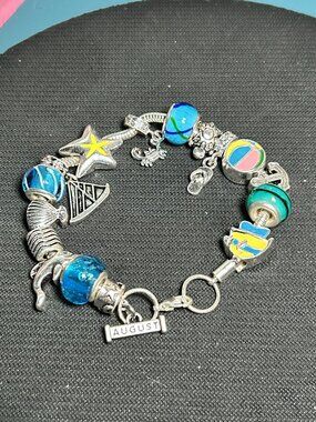Willabee & Ward Beach Summer Charm Bracelet Starfish Dolphin Nautical Silver Ton